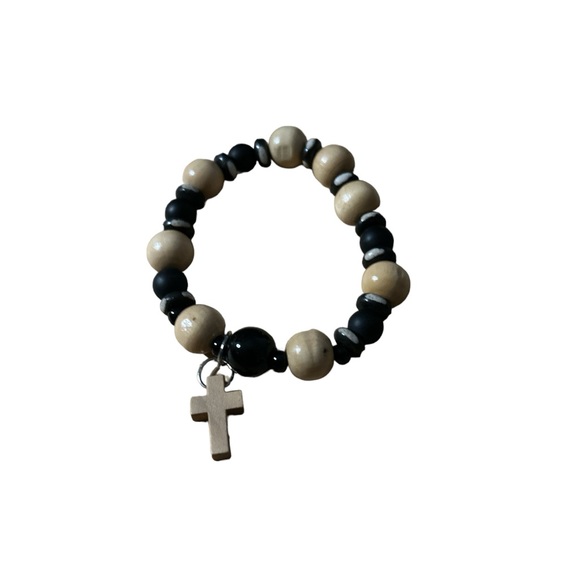 Handcrafted Wooden Beads with Cross - Picture 1 of 1